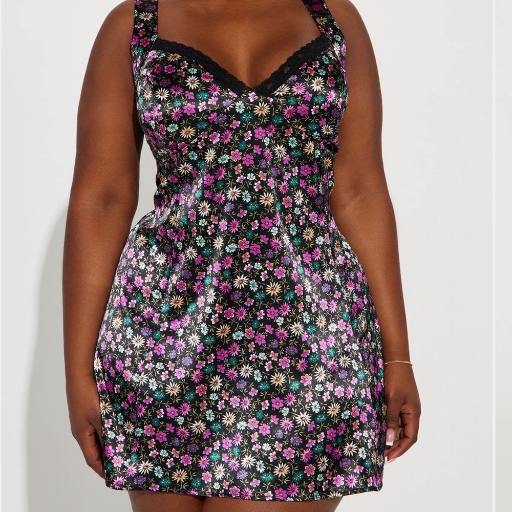 Fashion Nova Floral Mini Dress - Black and Purple